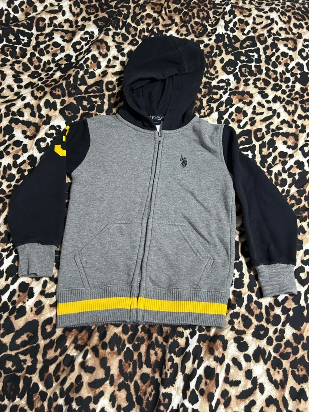 U.S. Polo Assn. Grey & Black Hoodie with Yellow Trim